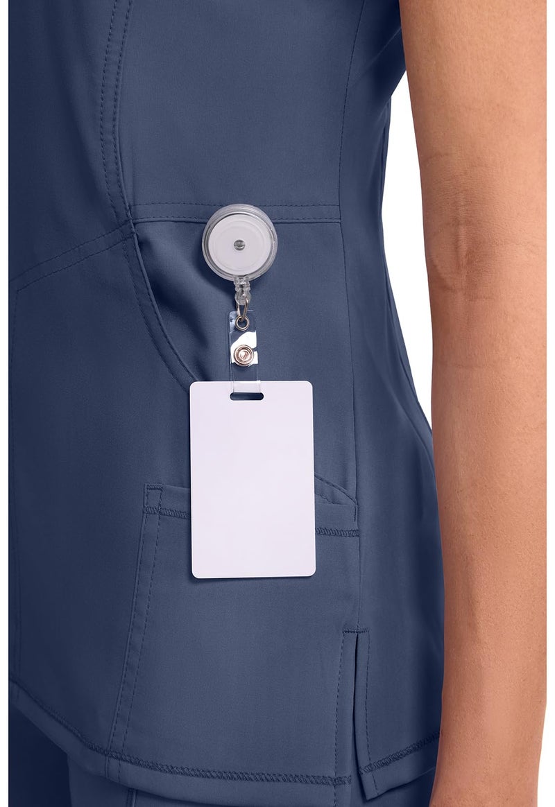 Cherokee Infinity Womens Mock Wrap Scrub Top, 4 Pockets, Rib-Knit Panel, Moisture-Wicking 360Â° Stretch - 2625A, L, Navy - Image 3
